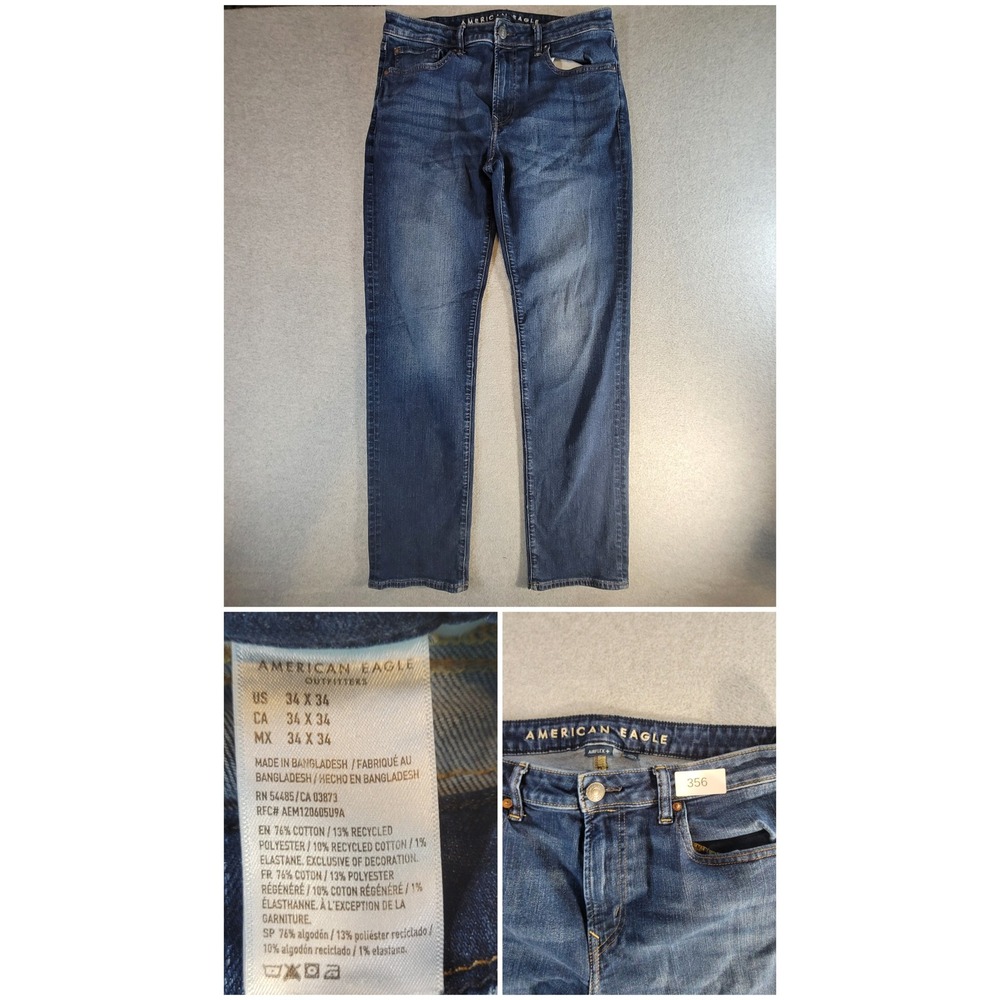 American Eagle Airflex+ Straight Leg Jeans Mens 34x34 Medium Wash Blue Denim